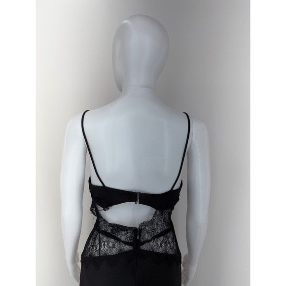 BEC BRIDGE Black Lace Trim Cutout Slip Maxi Dress Spaghetti Straps Formal Evenin - Picture 9 of 10